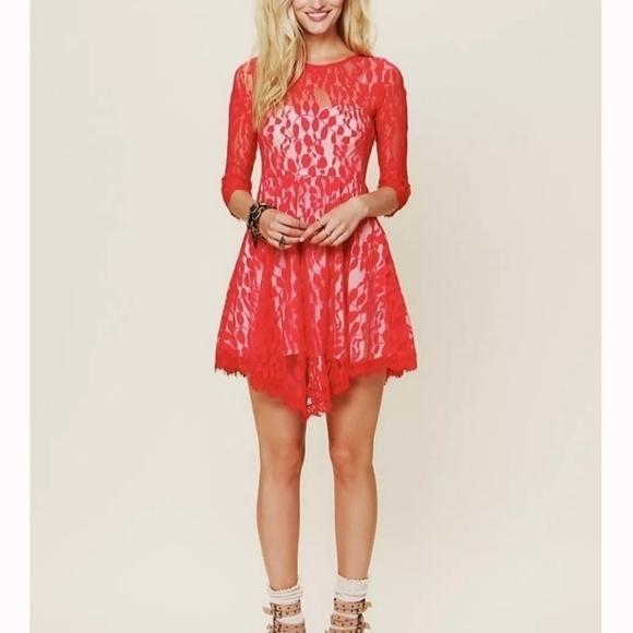 Free People Dresses & Skirts - Free People Floral Mesh Lace Dress.